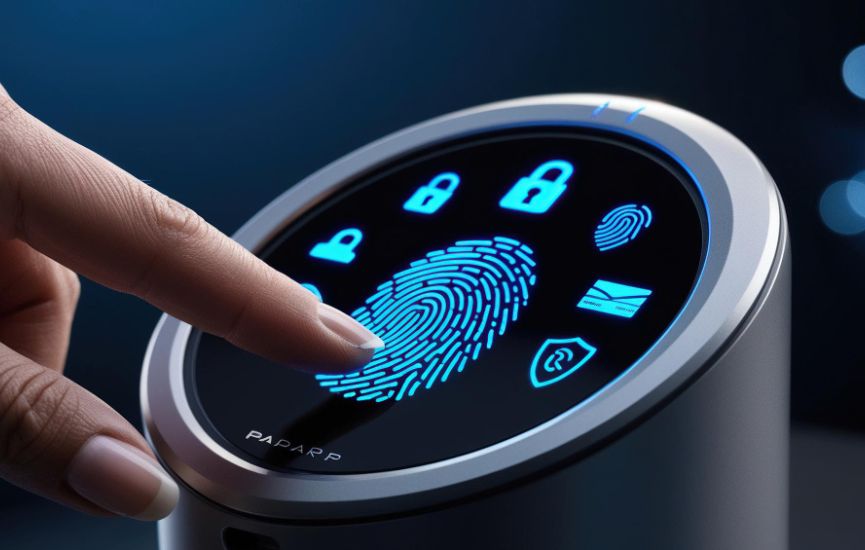 Biometric access control system in use